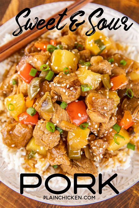 The 35 best side dishes for pork chops. Sweet & Sour Pork - pork tenderloin, onion, bell pepper, and pineapple simmered in a quick sweet ...
