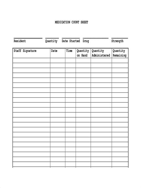 Printable Narcotic Log Sheet