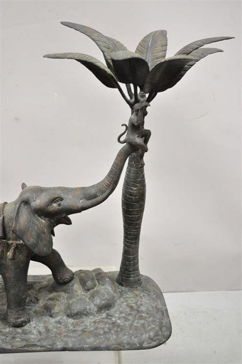 Maitland Smith Bronze Monkey Elephant Palm Tree Sculpture Candle Holder