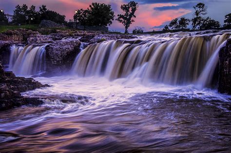 Waterfalls At Sunset In Sioux Falls Photograph By Randall Nyhof Fine