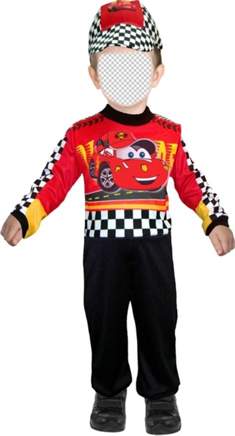 Customizable Photomontage Of A Child Dressed As A Race Car Driver