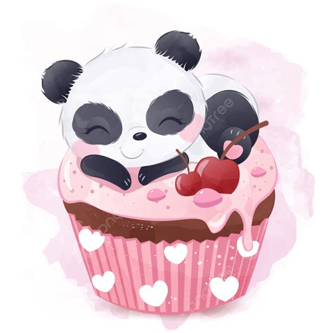 Gambar Ilustrasi Panda Dan Kue Cup Yang Lucu Panda Clipart Ilustrasi