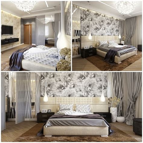 21 stunning grey and silver bedroom ideas cherrycherrybeauty com. Bedroom Glamor Ideas: Gray bedroom with a floral pattern wallpaper Glamor Ideas.