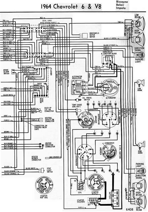 1964 Chevrolet 6 And V8 Electrical Wiring Diagram Schematic Cable A