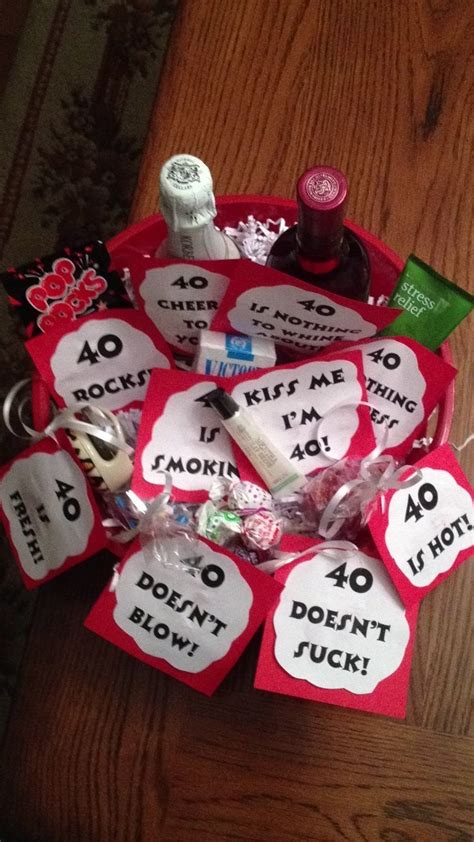 Turning 40 is usually cast in a negative light. 40 Birthday Gift Basket Ideas | 40th birthday gifts, 40th ...
