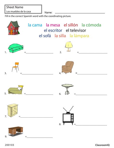 Spanish Worksheet Objects To Names Spanishworksheets Classroomiq