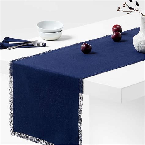 Craft 120 Deep Indigo Organic Cotton Fringe Table Runner Crate