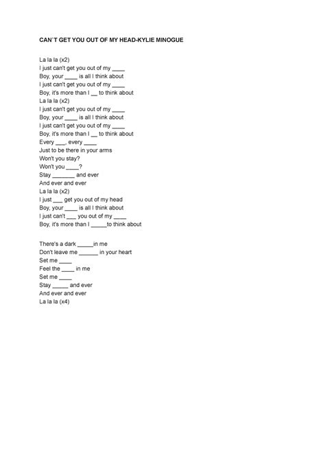 CAN`T GET YOU OUT OF MY HEAD Lyrics - CAN`T GET YOU OUT OF MY HEAD