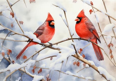Premium Ai Image There Are Two Red Birds Sitting On A Branch In The Snow Generative Ai