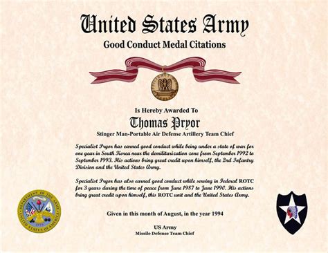Army Good Conduct Medal Certificate Template 6 Templates Example
