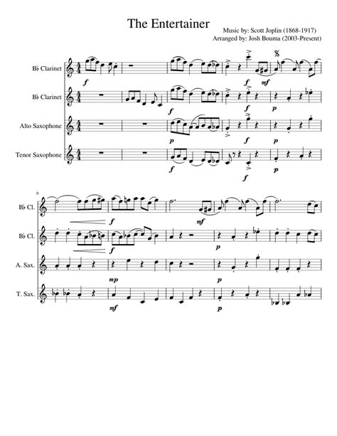 Instrumental solo in c major. The Entertainer, A Clarinet and Sax Quartet. sheet music for Clarinet, Alto Saxophone, Tenor ...