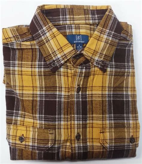 George Mens Long Sleeve Super Soft Flannel Shirt S 34 36 Brown