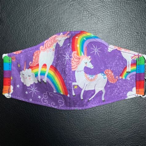 Unicorns And Rainbows Masks Purple Cloth Face Mask Kids Thru Etsy