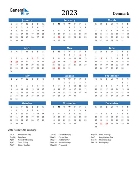 Denmark Calendars With Holidays