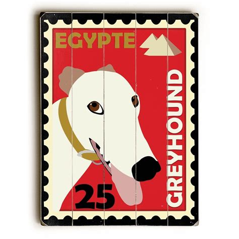 Greyhound Postage Stamp Planked Wood Wall Decor By Ginger Oliphant