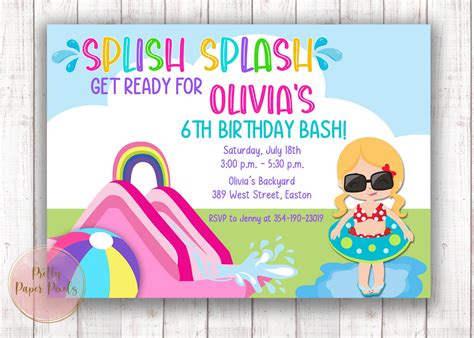 splish splash birthday party invitation water pool party etsy australia