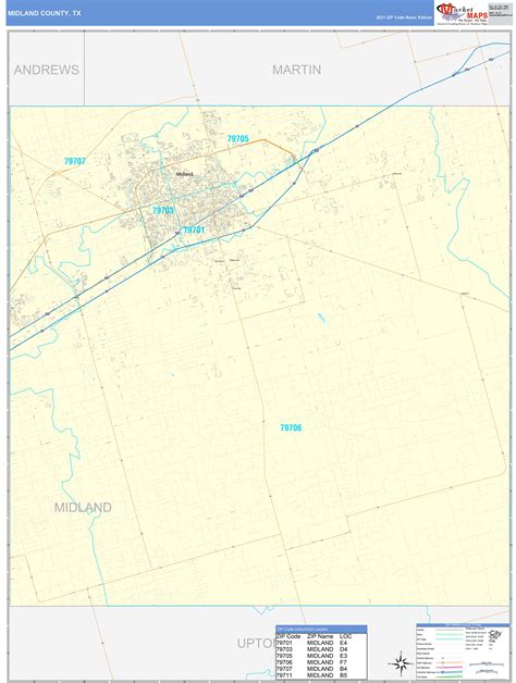 Midland County Tx Zip Code Wall Map Basic Style By Marketmaps Mapsales