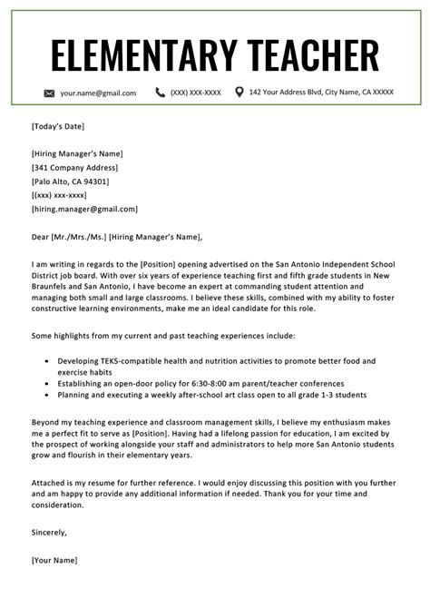 Basic format of a teaching job application letter start by writing about your interest in the job and also mention how you writing an excellent cover letter can set you apart from other applicants, so it's important to take your time and write a. Elementary Teacher Cover Letter Example & Writing Tips ...