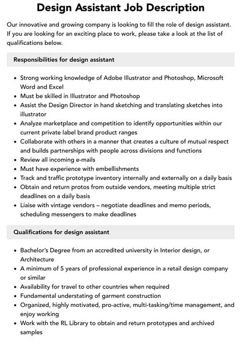 Interior Design Assistant Job Description