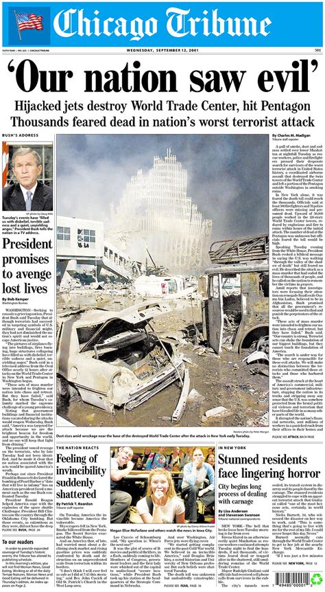 September 11 Newspaper Front Pages From The Following Day Abc News