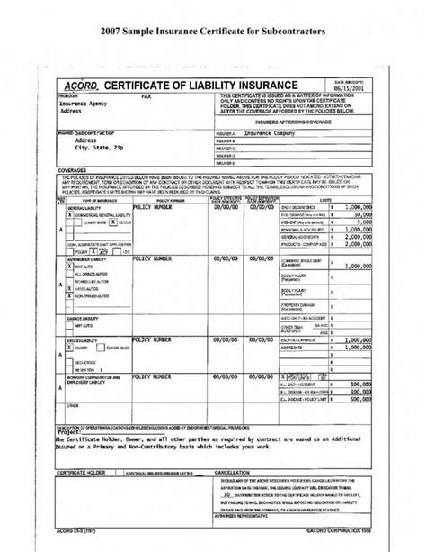 Editable Form Ificate Of Liability Insurance What Is In Certificate Of