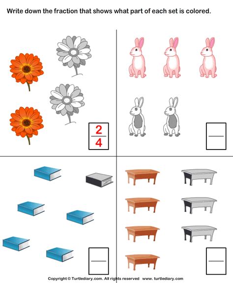 We have lots of activity sheets about many different topics. Fractions as Part of a Whole Worksheet - Turtle Diary