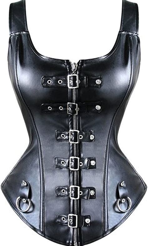 Kusen Womens Full Chest Patent Leather Corset Corsage Bustier Corset Top Black