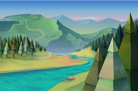 Cartoon Background Mountains And Rivers Cartoon Mountains Rivers