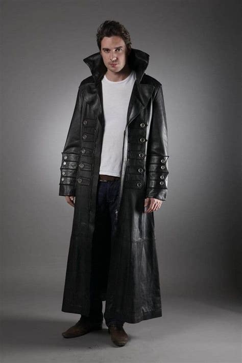 Men S Military Leather Trench Coat In Black