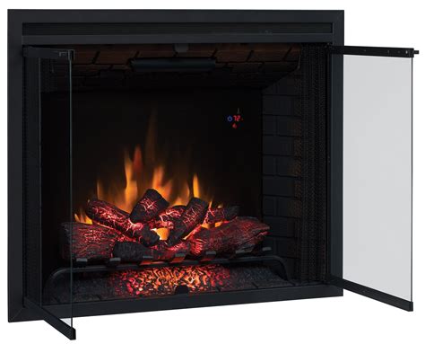 39 Traditional Built In Electric Fireplace Insert With Glass Door And Mesh Screen Dual Voltage