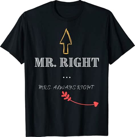 mens mr right mrs always right matching couples funny mens t shirt clothing shoes