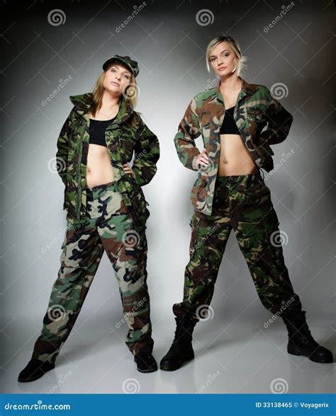 Two Women In Military Clothes Army Girls Stock Image Image Of Girl