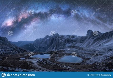 Milky Way Over Mountains At Night In Summer Stock Image Image Of