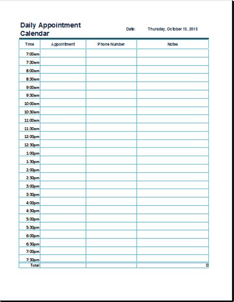 Ms Excel Daily Appointment Calendar Template Formal Word Templates