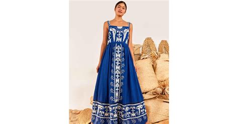 Farm Rio Navy Macaw Embroidered Maxi Dress In Blue Lyst