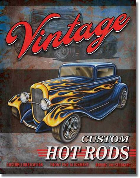 Vintage Custom Hot Rods Tin Metal Sign 13 X 16 Retro Tin Signs