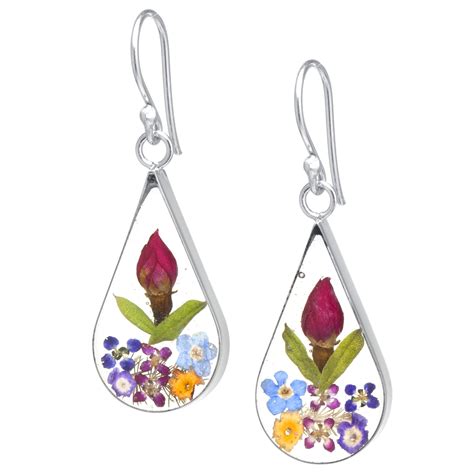 Marisol And Poppy Teardrop Flower Earrings In Sterling Silver For Women