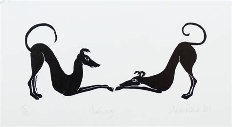 Scallywags Limited Edition Lino Print Lurchers By Alison Read
