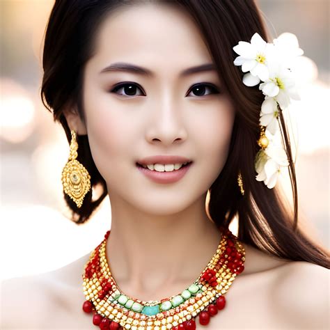 a magnificent asian goddess with a beautiful smile and luminescent eyes ai generated artwork