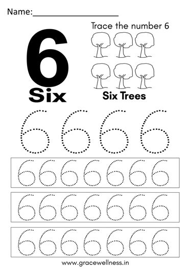 Number 6 Worksheet Pdf For Kindergarten Tracing Number Six Writing
