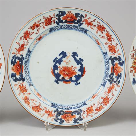 Three Chinese Imari Porcelain Plates Qing Dynasty 18th Century