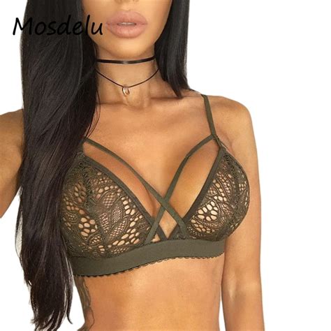 Mosdelu Strappy Bralette Sexy Push Up Mesh Bras For Women Backless Lace Bra Sheer Bralettes