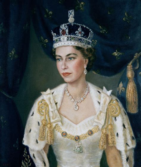 Portrait Of Queen Elizabeth Ii Wearing Coronation Robes And The