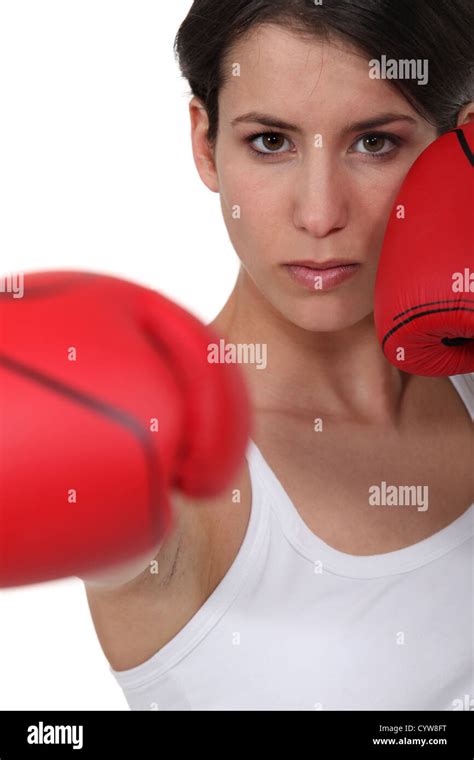 Woman Wearing Her Boxing Gloves Stock Photo Alamy