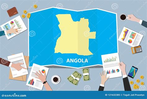 Angola Africa Economy Country Growth Nation Team Discuss With Fold Maps View From Top Stock