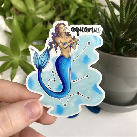 Aquarius Mermaid Sticker Etsy Mermaid Sticker Aquarius