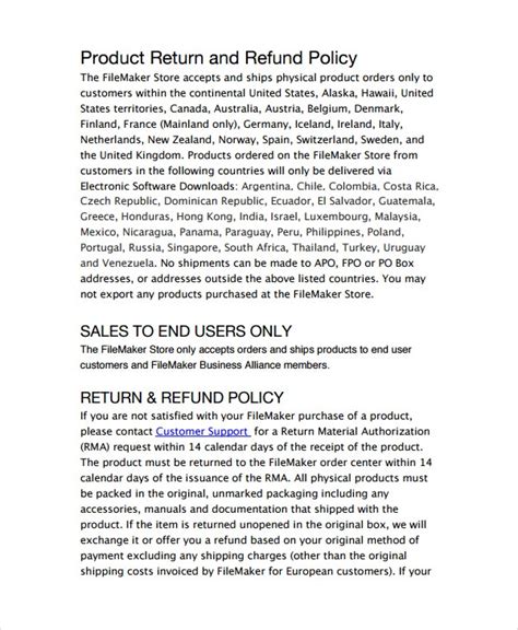 Return Policy Template 7 Free Word Pdf Document Downloads Free