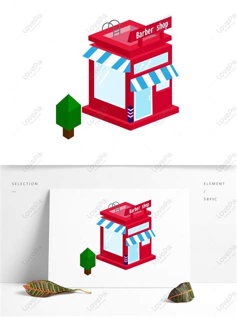 องค์ประกอบ 25d สีแดงการ์ตูนบ้านหลังเล็ก ๆ ร้านตัดผมวัสดุเวกเตอร์ Png