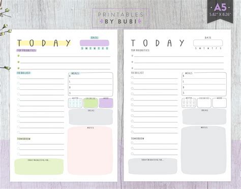 A5 Daily Planner Printable Insert Digital Planner Fits On A5 Filofax