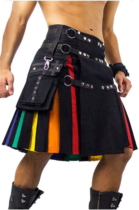 Rainbow Utility Kilt For Men In Black Utility Kilt Men In Kilts
